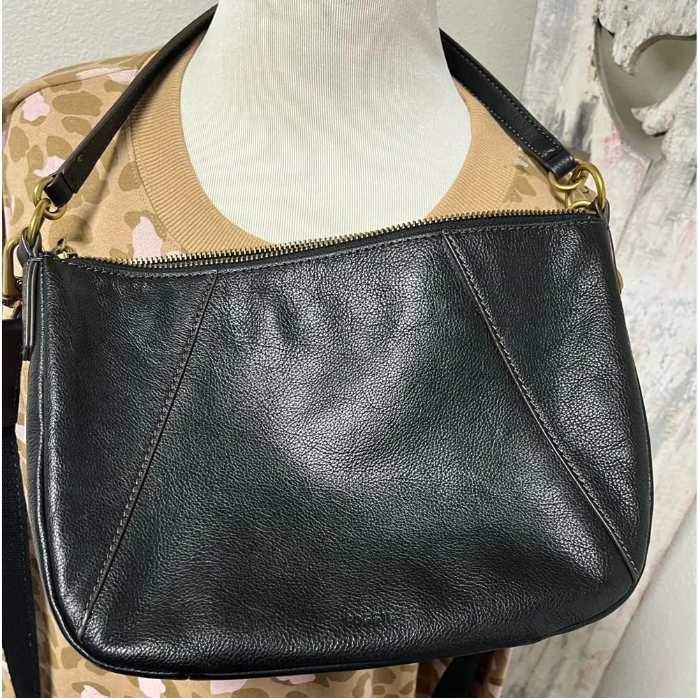 Fossil Black Leather Cross body Bag Purse - Picture 9 of 16